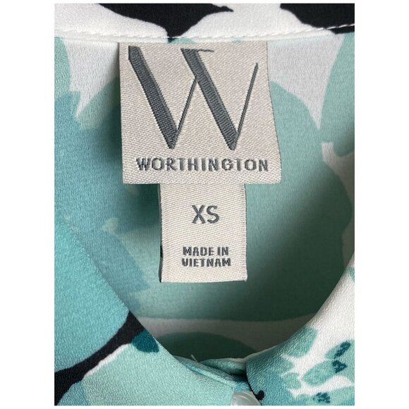 Worthington NWT $44 Jade Floral Blouse with Tie Professional Career Women's XS - Picture 2 of 7